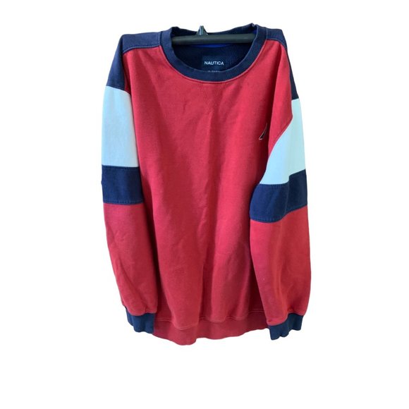 Vintage Nautica Womens Size XL 18 20 Pull Over Sweatshirt Back Spellout  Red Whi - Picture 1 of 3